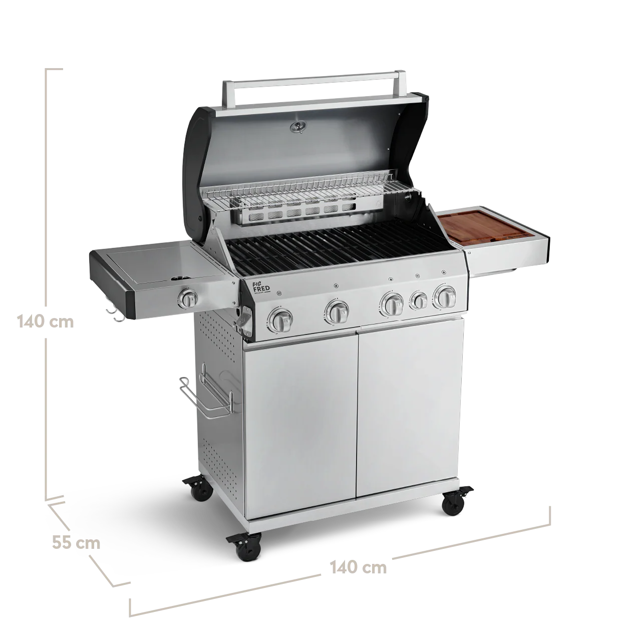 Big FRED 4-Brenner Deluxe Gasgrill mit Grill Beistellwagen und Gusseisen Grillrosten Set 3-tlg. - Image 3