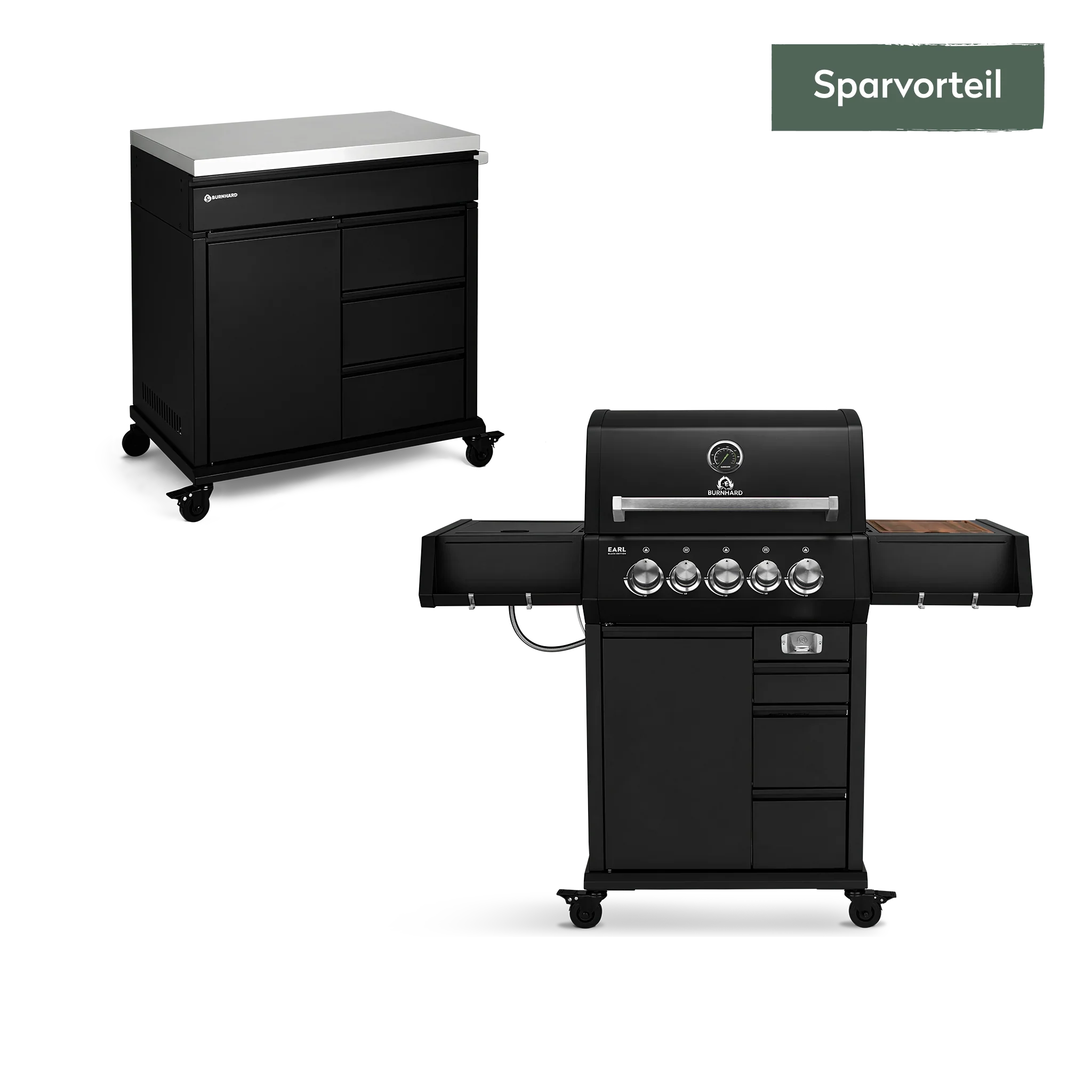 EARL 3-Brenner Gasgrill mit Grill Beistellwagen und Gusseisen Grillrosten Set 3-tlg. - Image 9